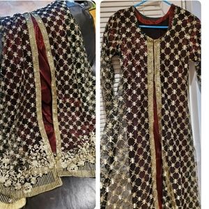 Pakistani/Indian fancy net gown with silk undershirt and pajama